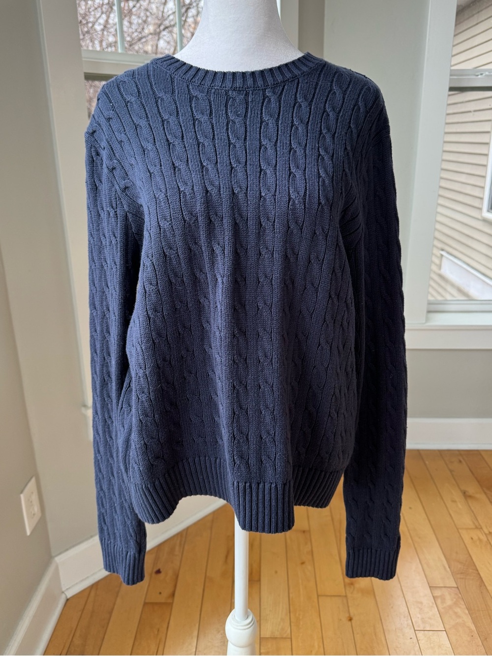 John Galt Navy Blue Cableknit Cotton Crewneck Sweater Size Medium
